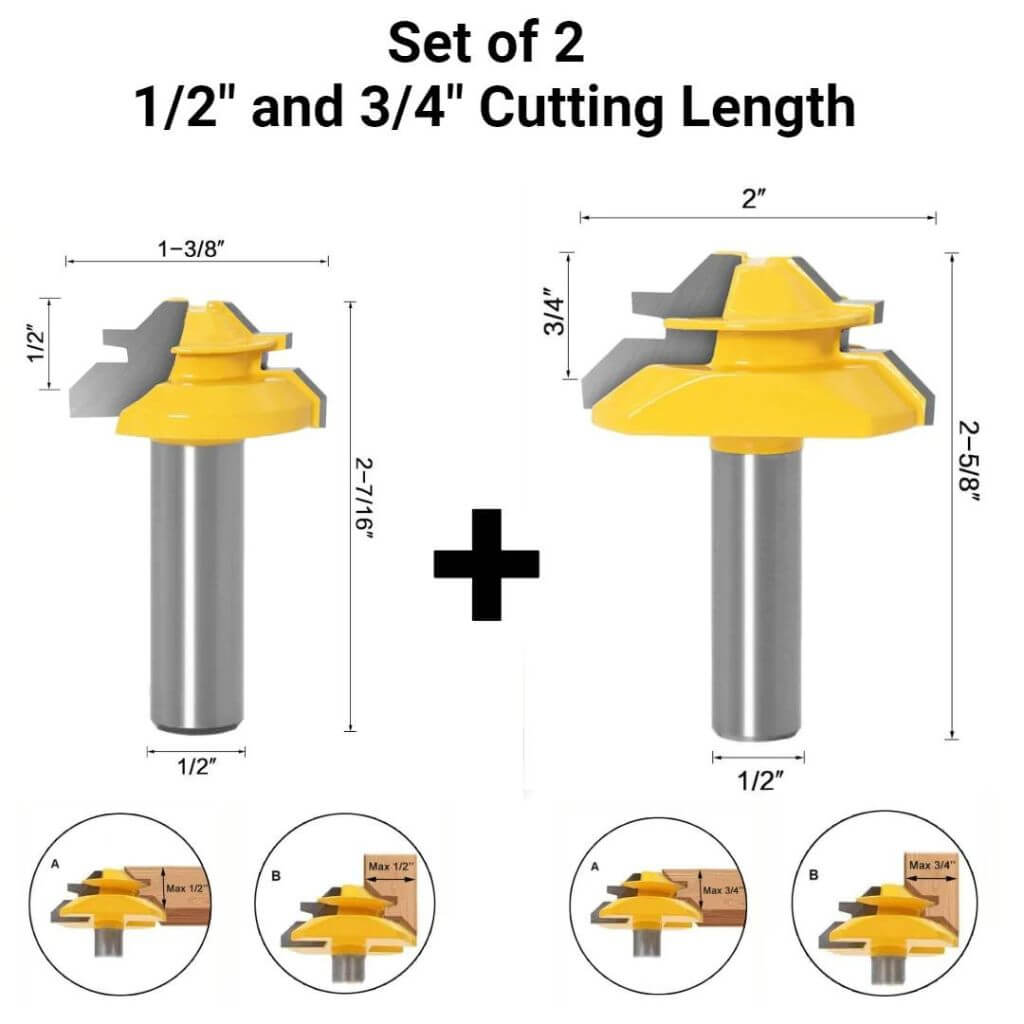LockCut™ | Gehrungsfräser mit 45-Grad-Verriegelung – 1/2"-Schaft