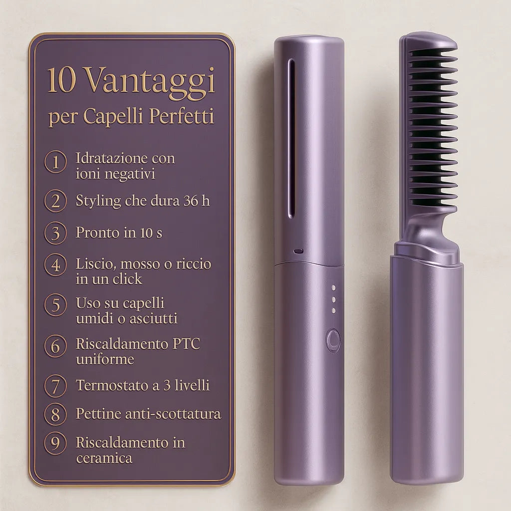Soavia™ HeatSilk 2F — 2-in-1 tragbarer Glättkamm und –bürste, Salon-Effekt