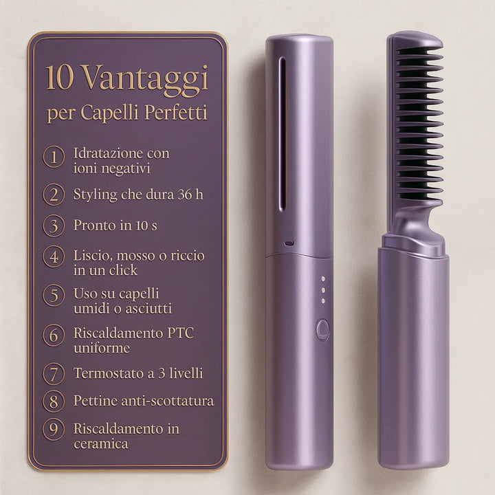 Soavia™ HeatSilk 2F — 2-in-1 tragbarer Glättkamm und –bürste, Salon-Effekt