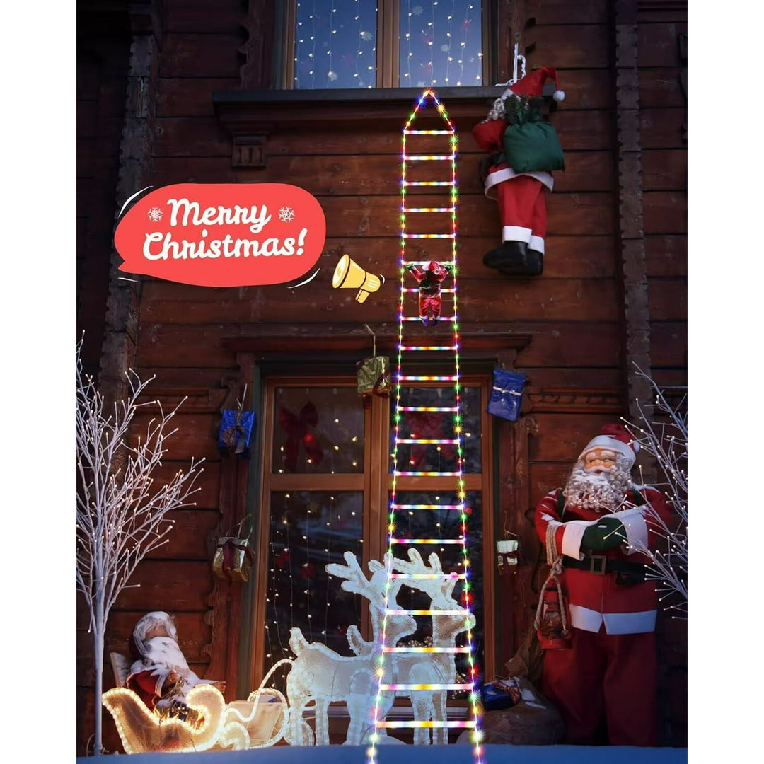 Kletternder Weihnachtsmann Leiter Lichter