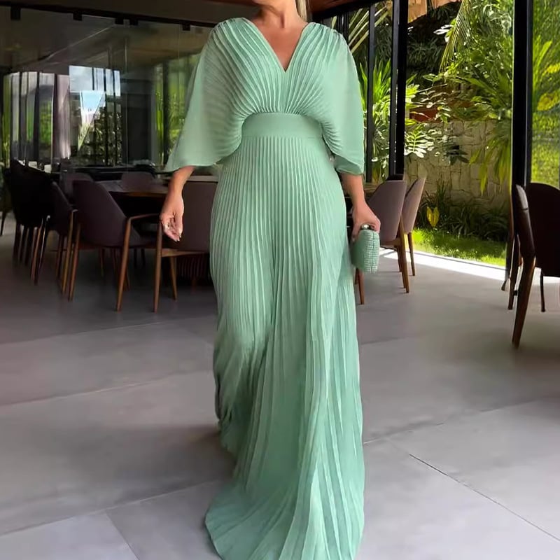 Sacha™ | Plissiertes Kleid mit Fledermausärmeln und tailliertem Schnitt