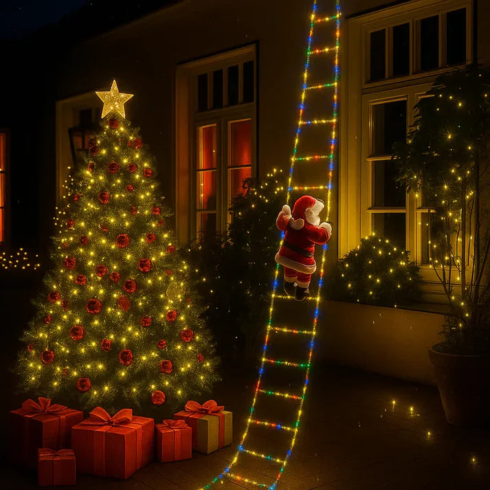 Kletternder Weihnachtsmann Leiter Lichter
