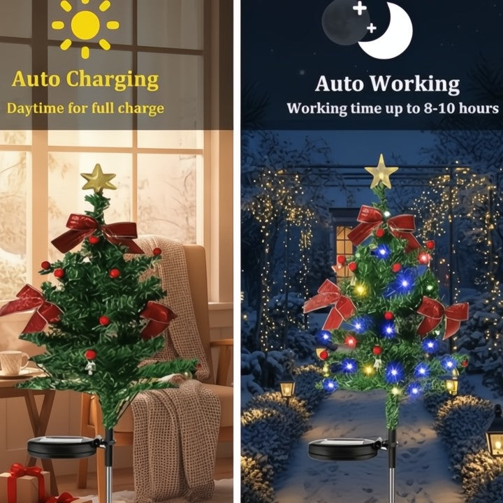 Solar-Mini-Weihnachtsbaum-Lichter — Ergänzende Wegbeleuchtung für die Feiertage, 2-teiliges Set