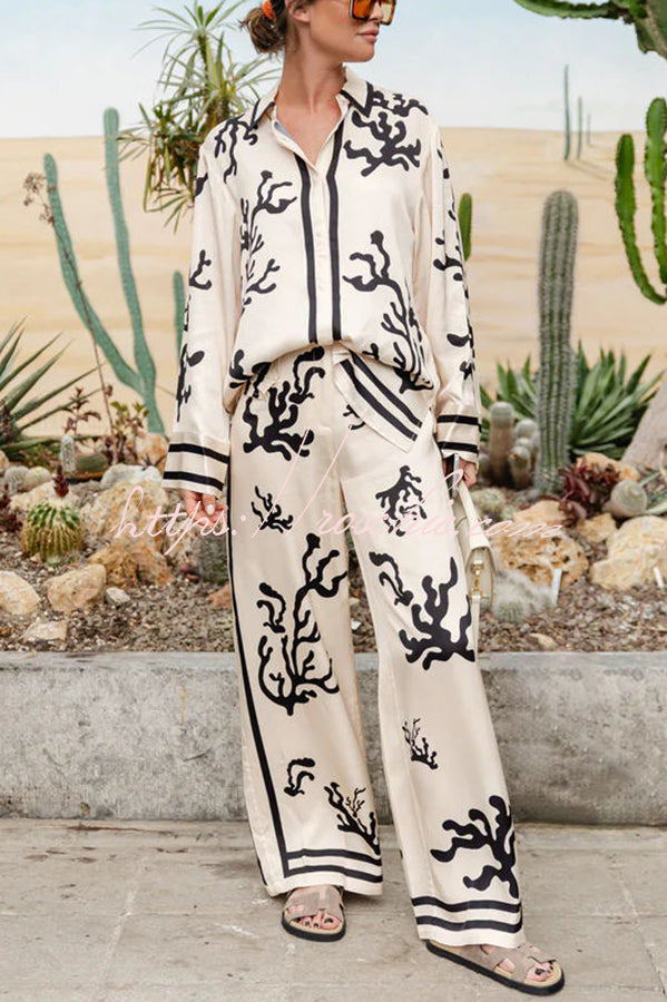 Angela| Leichte und bequeme Satin-Hose mit einzigartigem Druck, elastischem Bund und Taschen, weit geschnitten