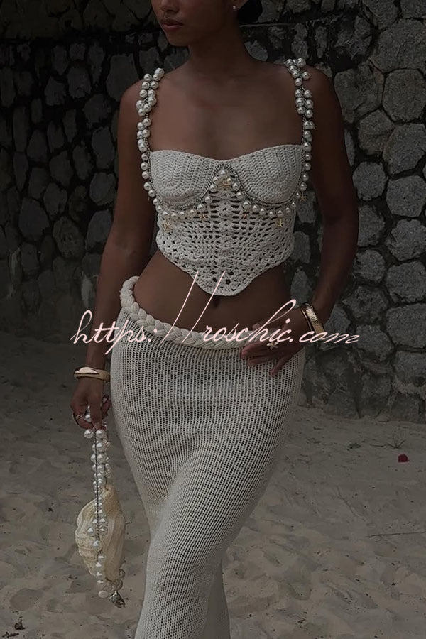 Kiara| Crochet Knit Braid Waist Slit Stretch Maxi Skirt