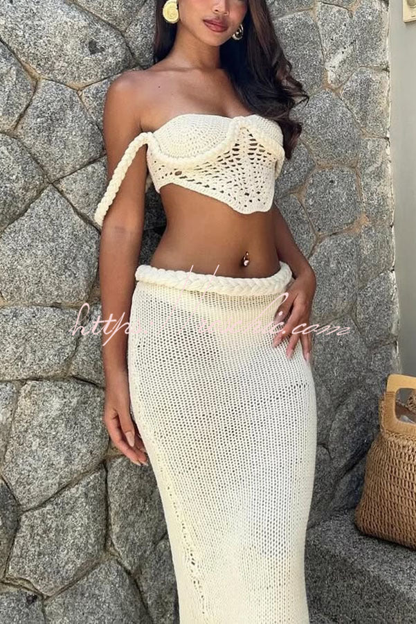 Kiara| Crochet Knit Braid Waist Slit Stretch Maxi Skirt