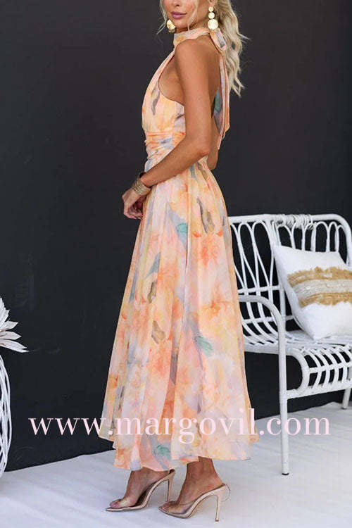 Serena™ | Wasserfarben Maxikleid mit offenem Rücken