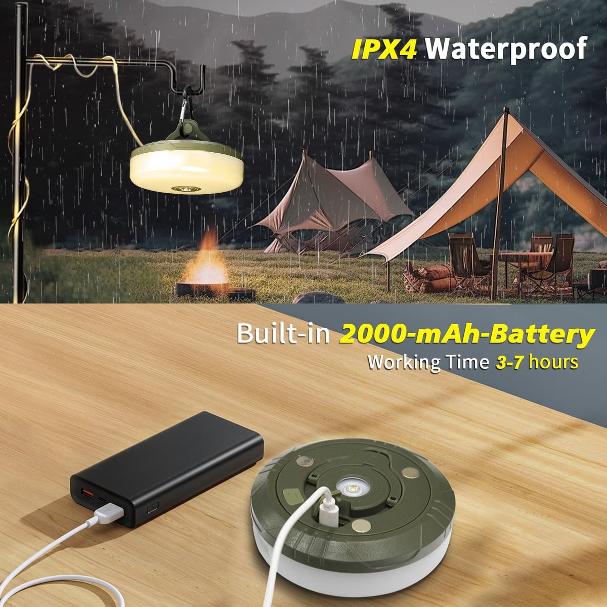 Lumenova® – Dein smarter Begleiter im Freien | 4-in-1 Campinglicht mit RGB-Lichterkette & Powerbank