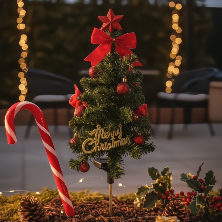 Solar-Mini-Weihnachtsbaum-Lichter — Ergänzende Wegbeleuchtung für die Feiertage, 2-teiliges Set