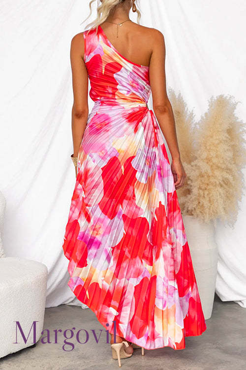 Margovil™ | One-Shoulder Maxikleid mit Falten und Print
