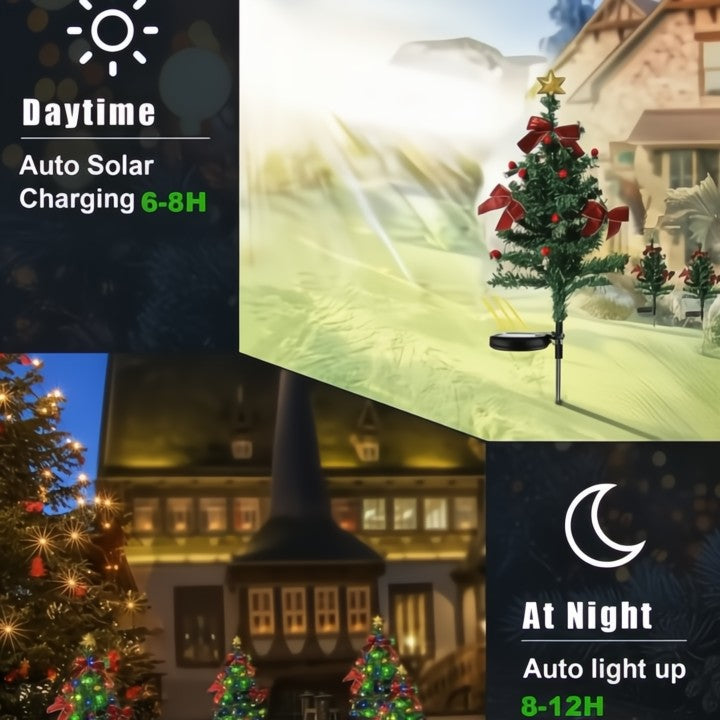 Solar-Mini-Weihnachtsbaum-Lichter — Ergänzende Wegbeleuchtung für die Feiertage, 2-teiliges Set