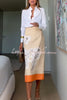 Kelly™ | Linen Blend Flower Print High Rise Pencil Slit Midi Skirt