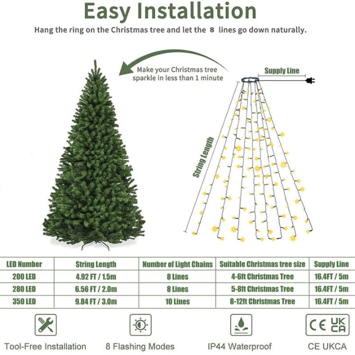 Weihnachtsbaum Wasserfalllichter — Kein lästiges Lampenwickeln mehr