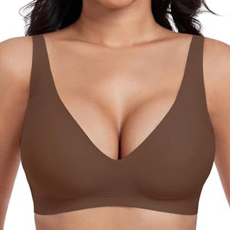Damen Bralette bügellos nahtlos, tiefer V-Ausschnitt Alltags-BH bequem