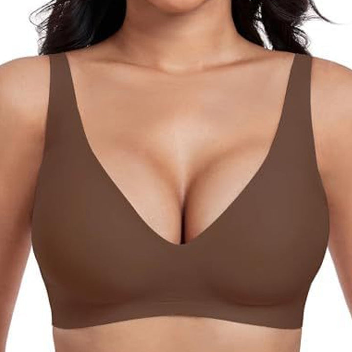 Damen Bralette bügellos nahtlos, tiefer V-Ausschnitt Alltags-BH bequem