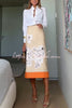 Kelly™ | Linen Blend Flower Print High Rise Pencil Slit Midi Skirt