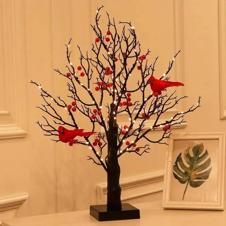 Vintage-Lichterbaum mit Kardinalen — Bringt eine warme Atmosphäre in Ihr Zuhause