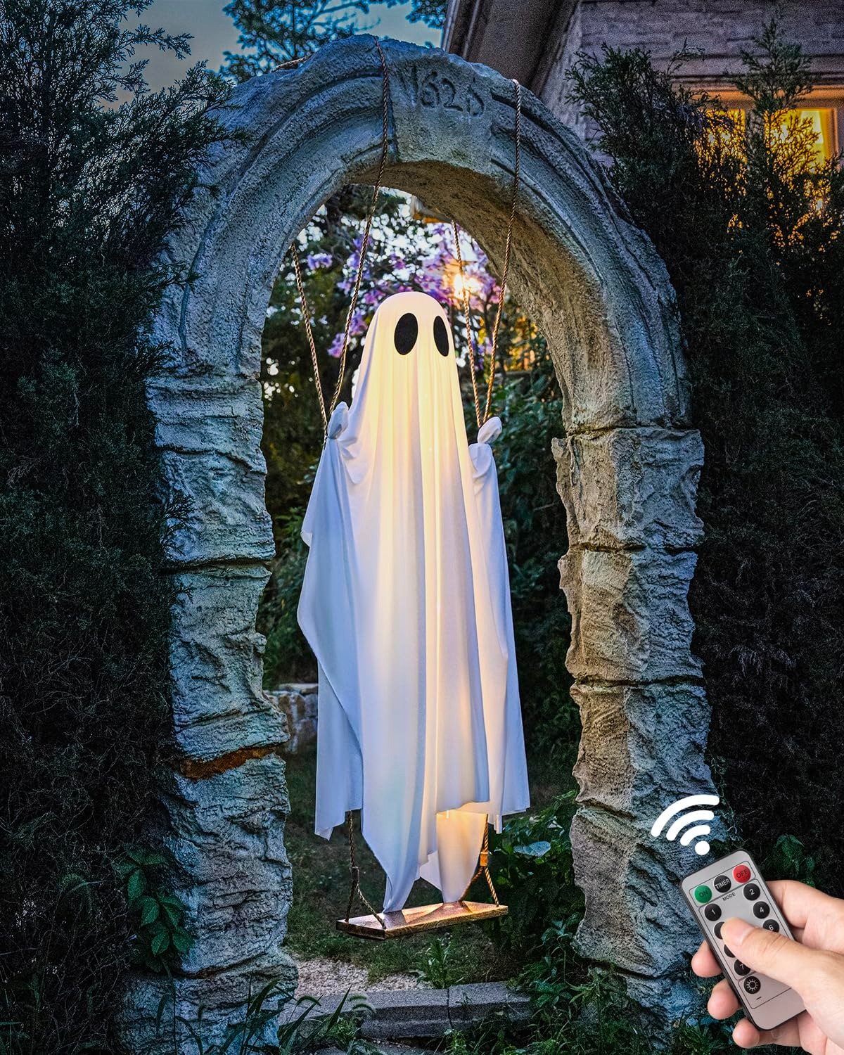 🔥SALE🔥 Hängehängender Schaukel-Geist Halloween-Dekoration mit Lichterkette