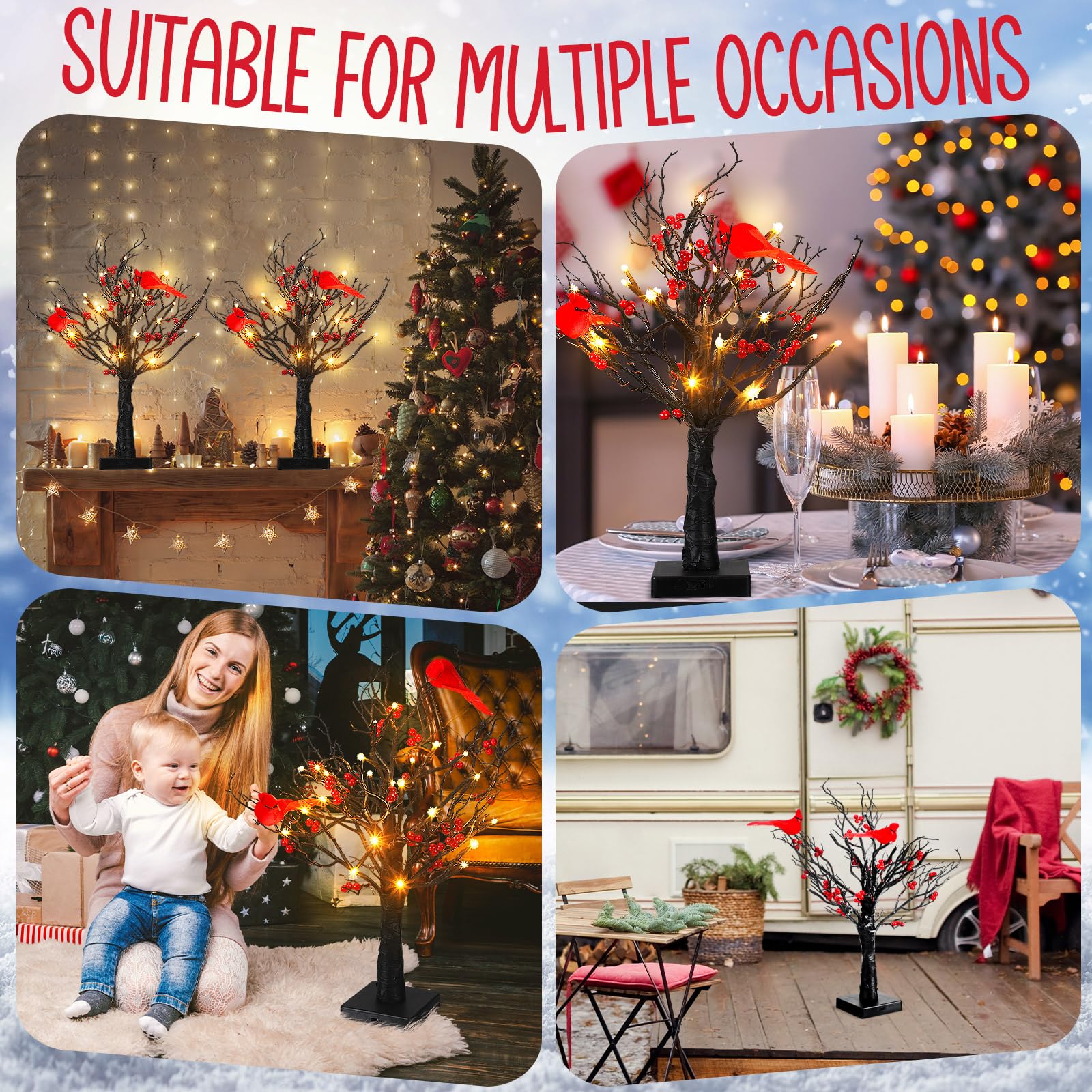 Weihnachtsbeleuchteter Mini-LED-Baum mit roten Beeren