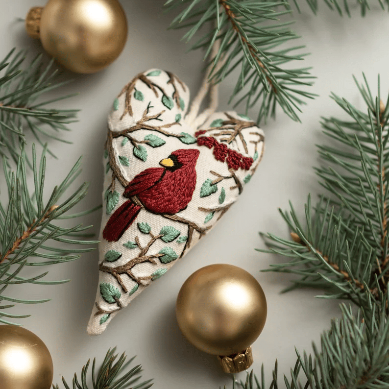 💖DIY herzförmiger handbestickter Weihnachtsanhänger/Anhänger-Set