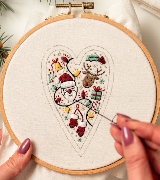 💖DIY herzförmiger handbestickter Weihnachtsanhänger/Anhänger-Set