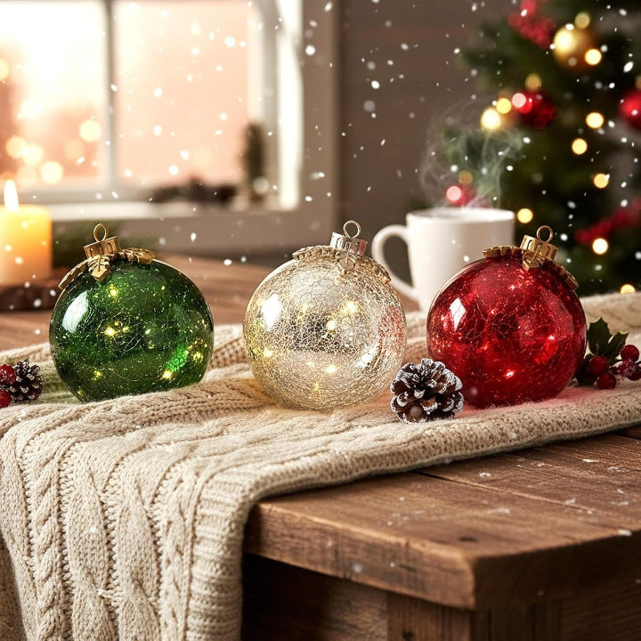 Glas-Tischdekoration Weihnachten Set mit 3 Stück — Fügen Sie jedem Tisch funkelnden Zauber hinzu