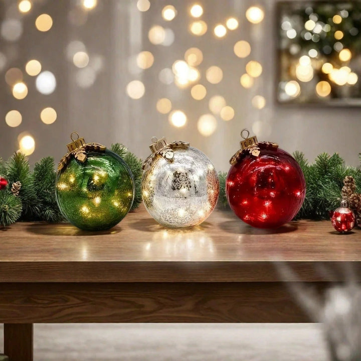 Glas-Tischdekoration Weihnachten Set mit 3 Stück — Fügen Sie jedem Tisch funkelnden Zauber hinzu