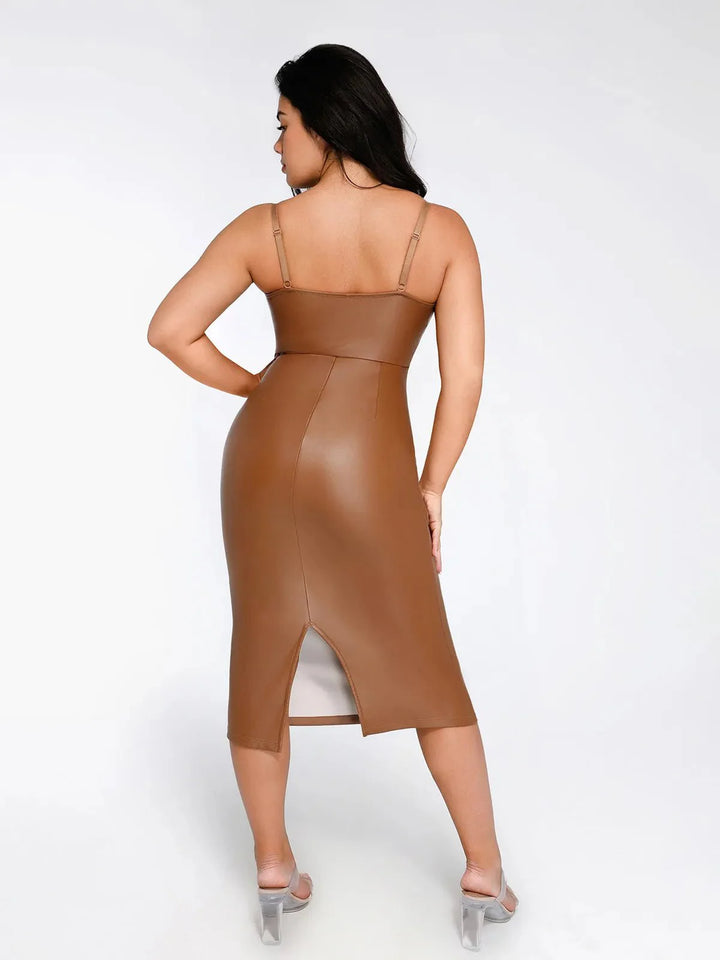 Shapewear Kunstleder Korsett Midi Kleid Bolero Jacke Set
