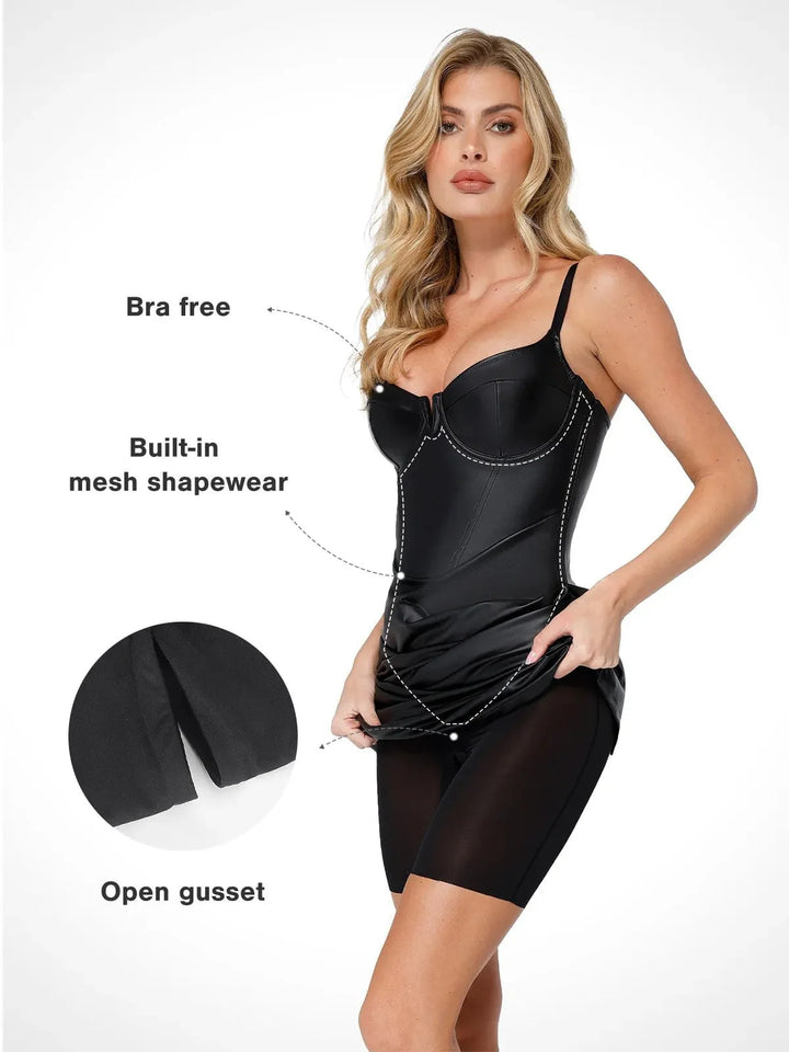 Shapewear Kunstleder Korsett Midi Kleid Bolero Jacke Set