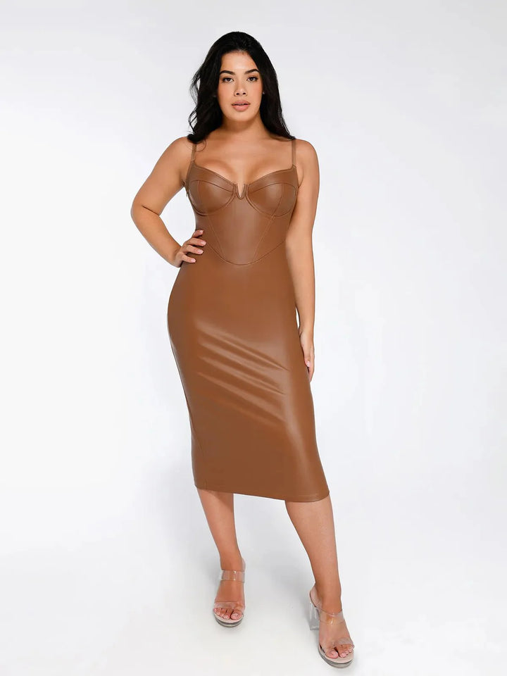 Shapewear Kunstleder Korsett Midi Kleid Bolero Jacke Set