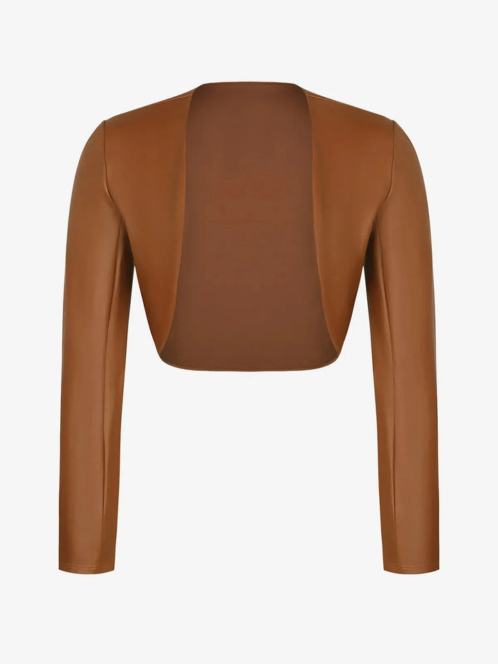Lange Ärmel Kunstleder Bolero Jacke