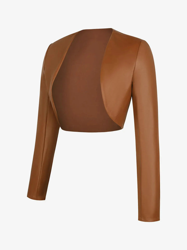 Lange Ärmel Kunstleder Bolero Jacke