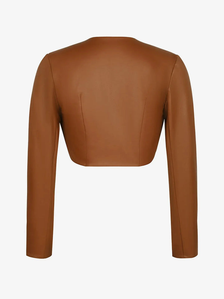 Lange Ärmel Kunstleder Bolero Jacke