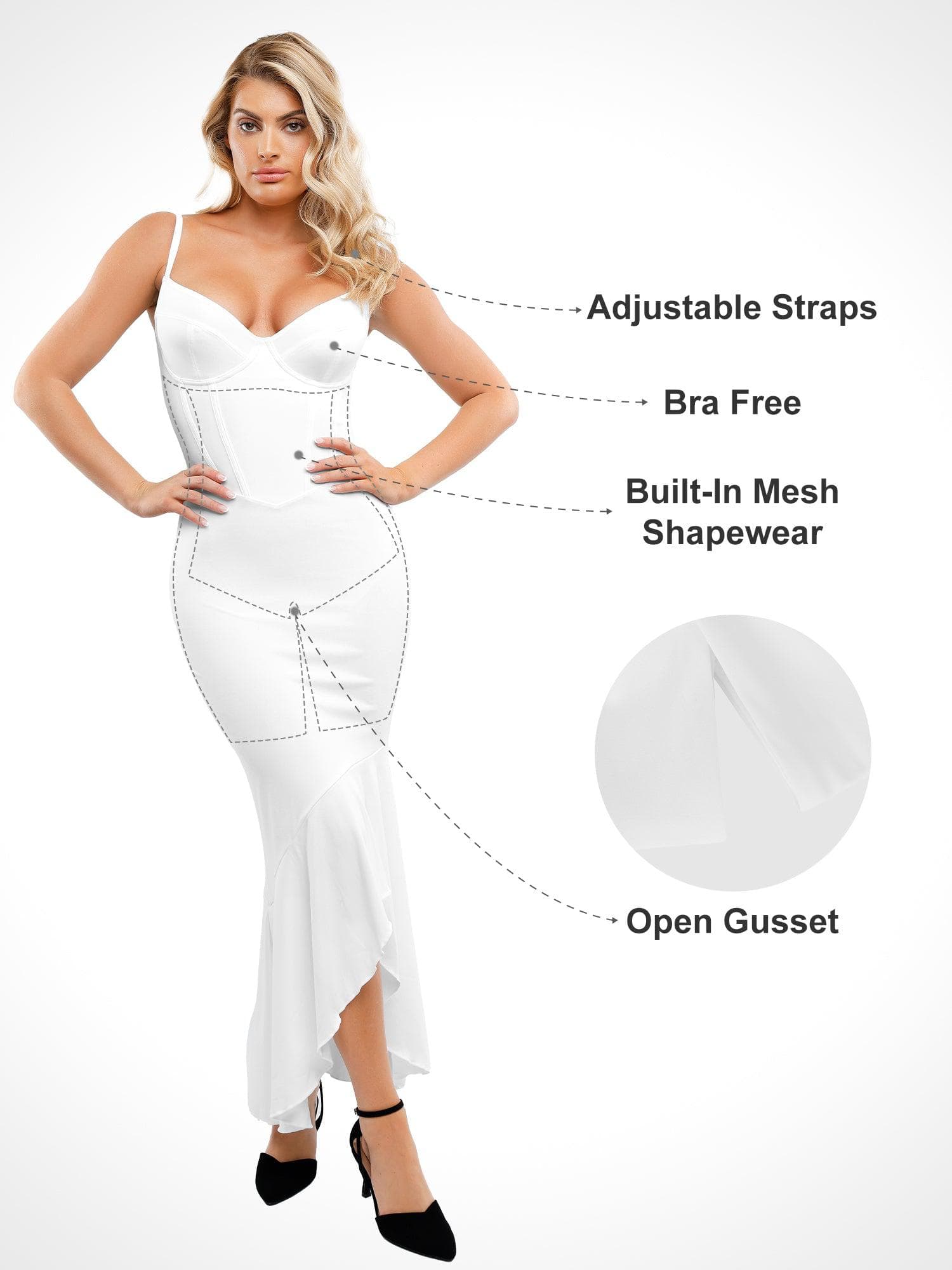 Formender Big-Peace-Korsett-Maxikleid oder Tanga-Body