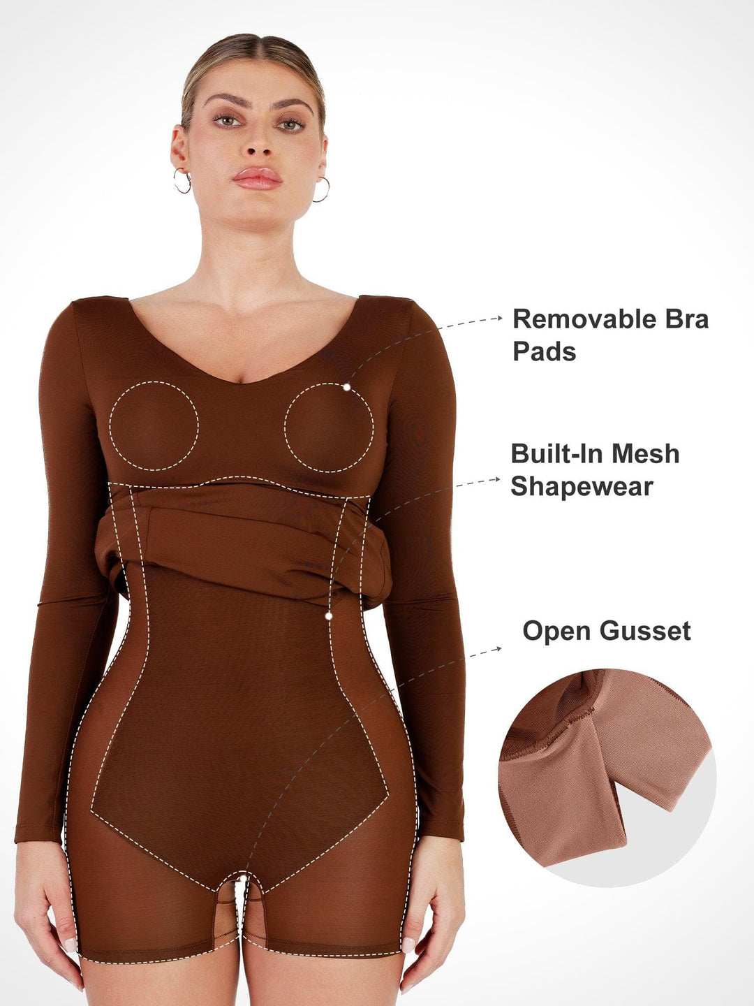 Der Shapewear-Kleid mit langem Ärmel und Schlitz
