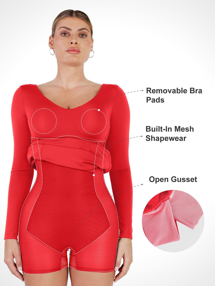 Der Shapewear-Kleid mit langem Ärmel und Schlitz