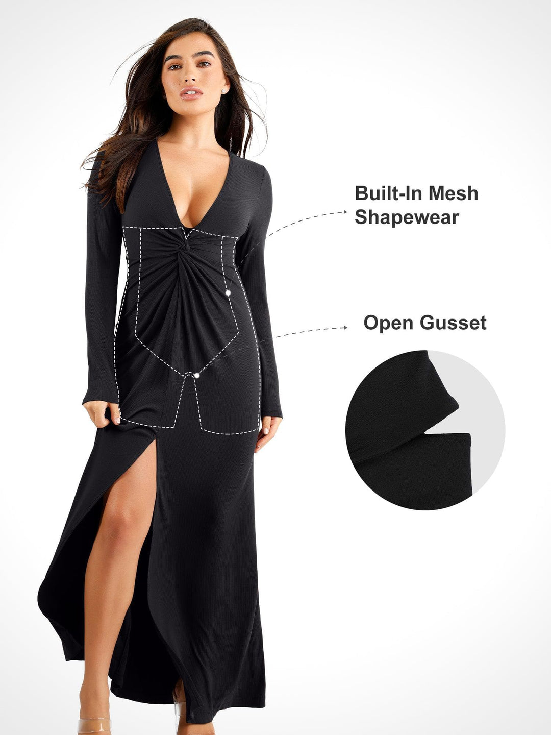 Der Shapewear-Kleid mit langem Ärmel und Schlitz