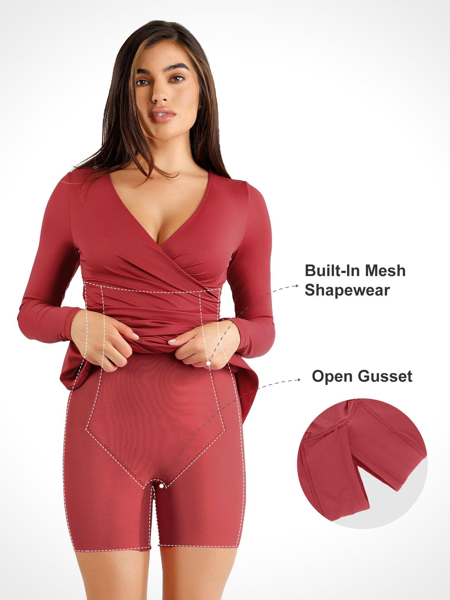 Der Shapewear-Kleid mit langem Ärmel und Schlitz