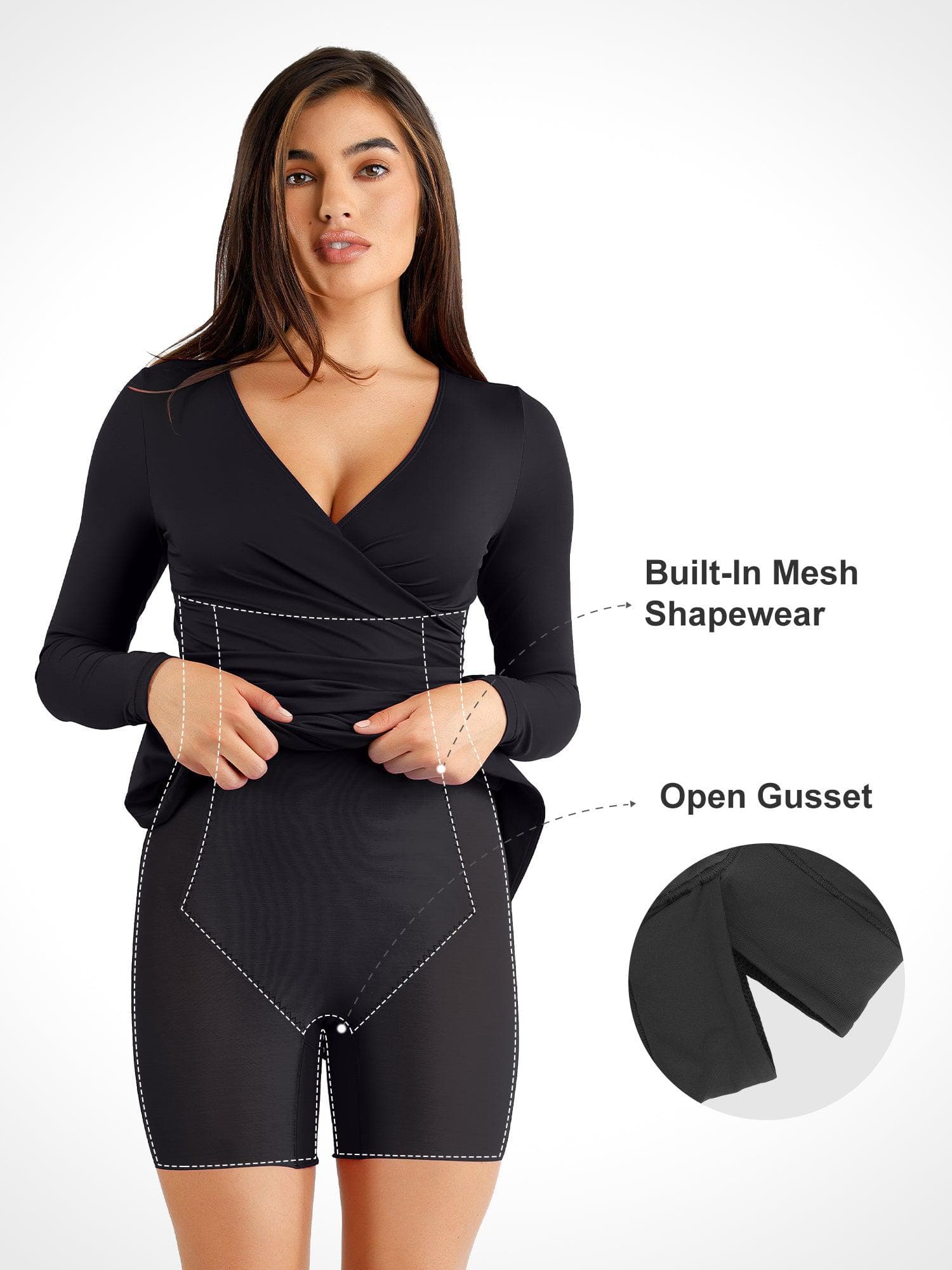 Der Shapewear-Kleid mit langem Ärmel und Schlitz