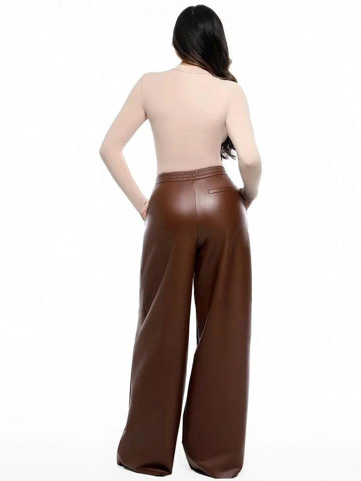 Faux-Leder-hohe Taille Weite Bein Hose