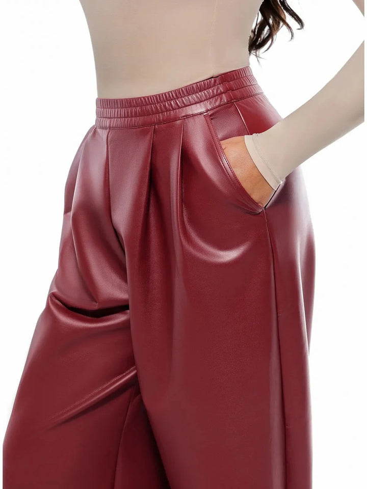 Faux-Leder-hohe Taille Weite Bein Hose