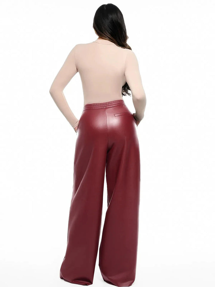 Faux-Leder-hohe Taille Weite Bein Hose