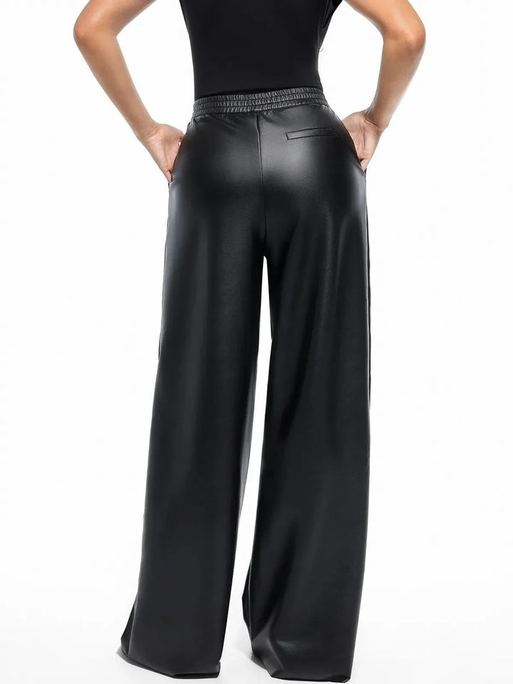 Faux-Leder-hohe Taille Weite Bein Hose