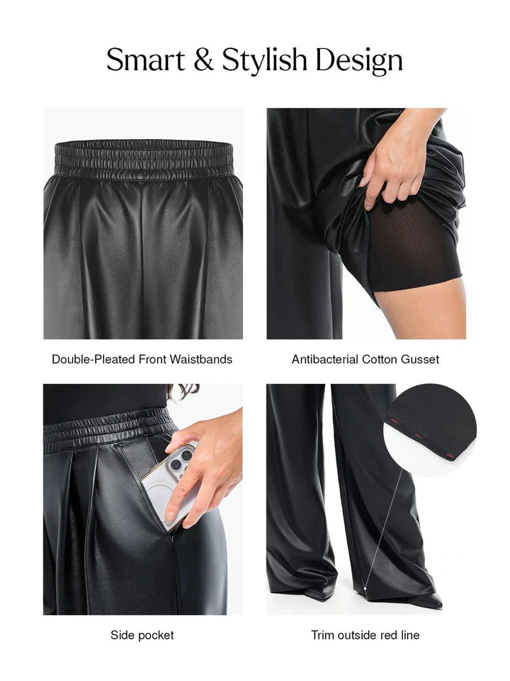 Faux-Leder-hohe Taille Weite Bein Hose