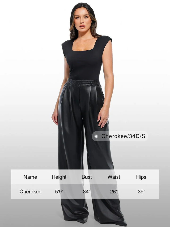 Faux-Leder-hohe Taille Weite Bein Hose