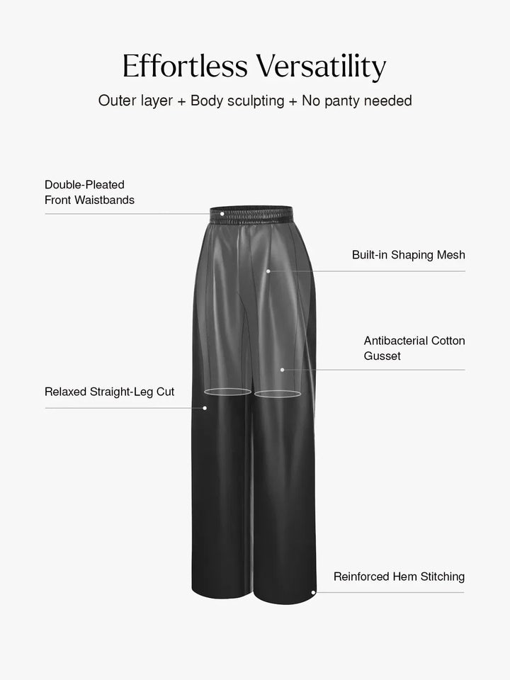 Faux-Leder-hohe Taille Weite Bein Hose