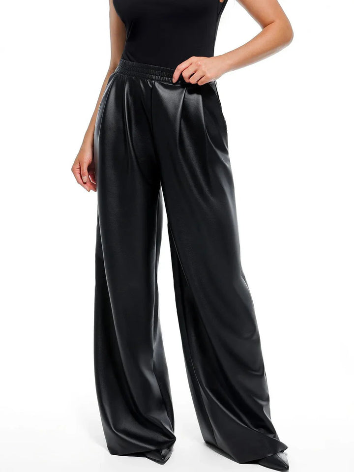 Faux-Leder-hohe Taille Weite Bein Hose