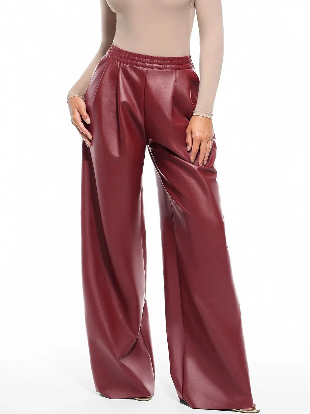 Faux-Leder-hohe Taille Weite Bein Hose