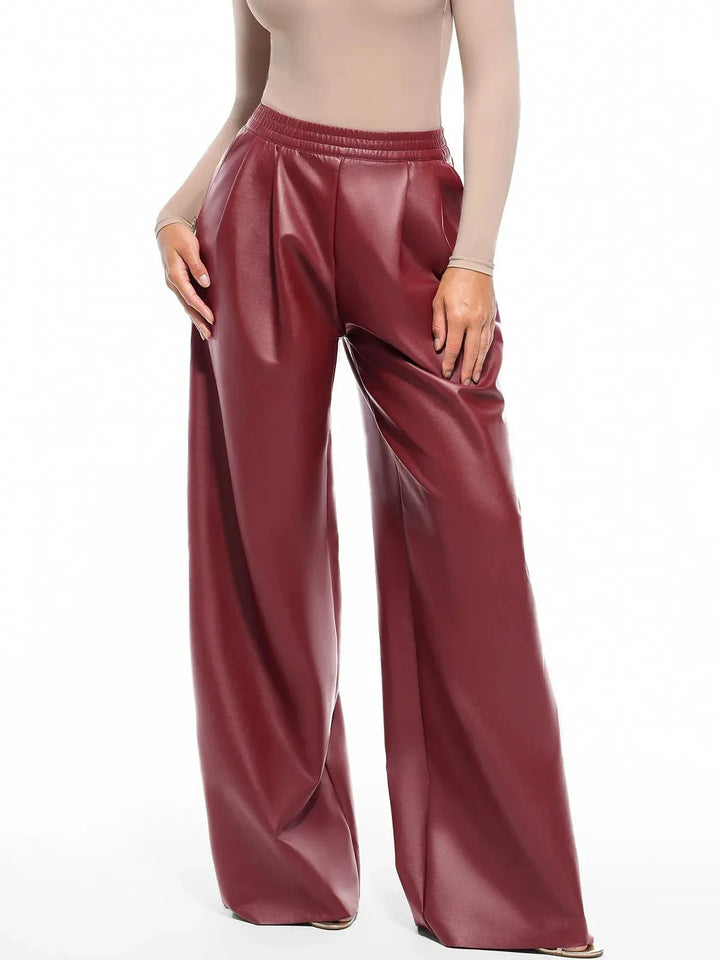 Faux-Leder-hohe Taille Weite Bein Hose