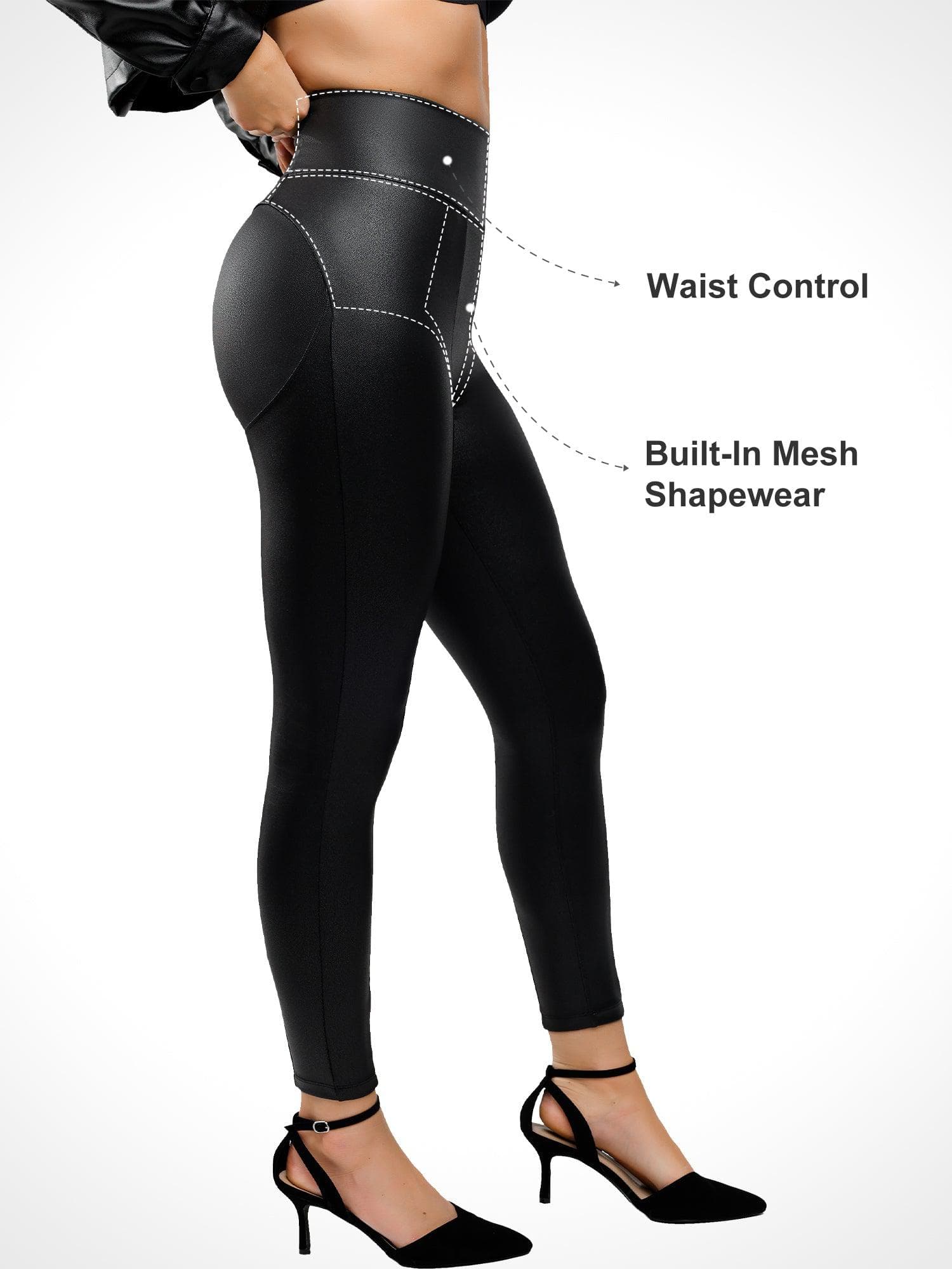 Shapewear Kunstleder Bauch kontrollierende High-Rise Leggings